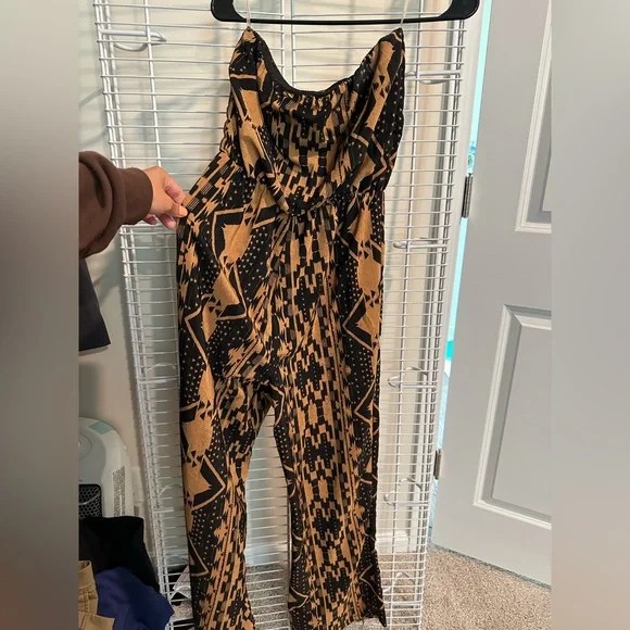 Black and Tan Tube Long Pant Romper - Picture 3 of 4